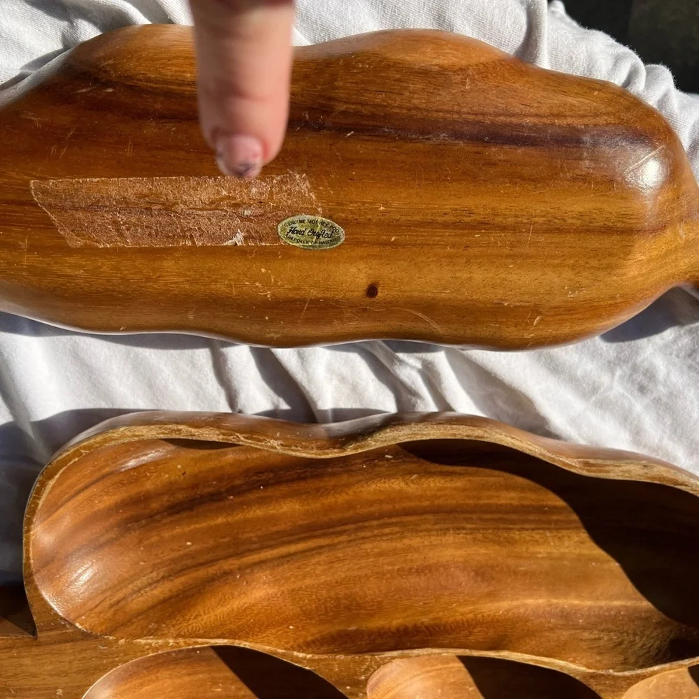 Vintage Alii Wood Monkey Pod Divided Nut or Candy Dish Kona HI Explorers Cove